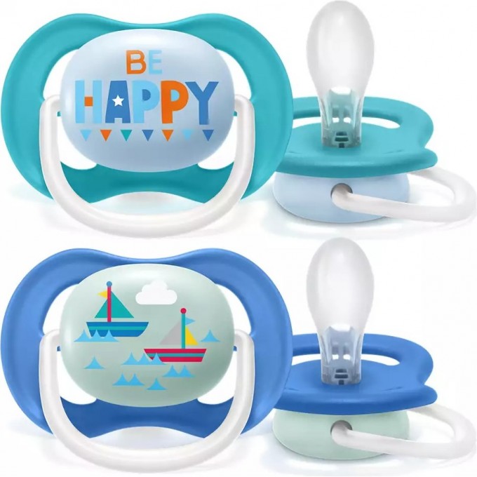 Пустышка PHILIPS AVENT ULTRA AIR , Be happy/Кораблик, 6-18 мес, 2 шт SCF080/15