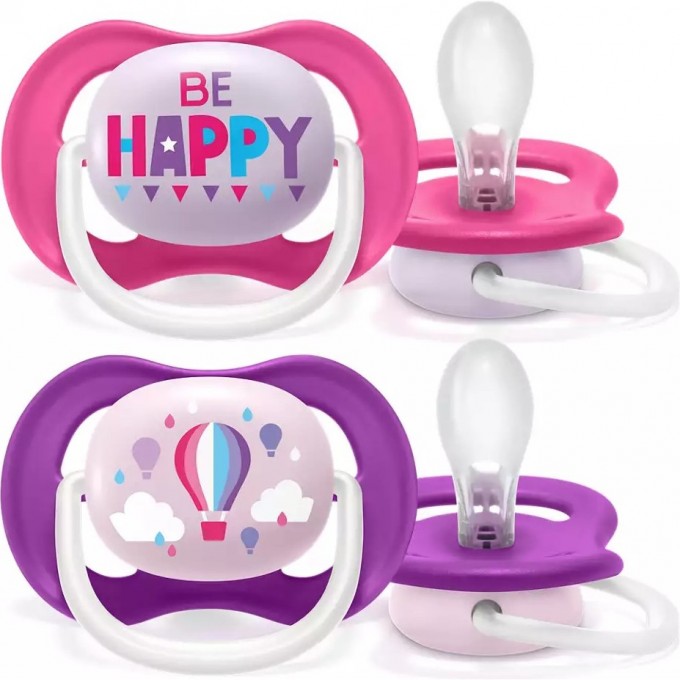 Пустышка PHILIPS AVENT ULTRA AIR , Be happy/Воздушный шар, 6-18 мес, 2 шт SCF080/16