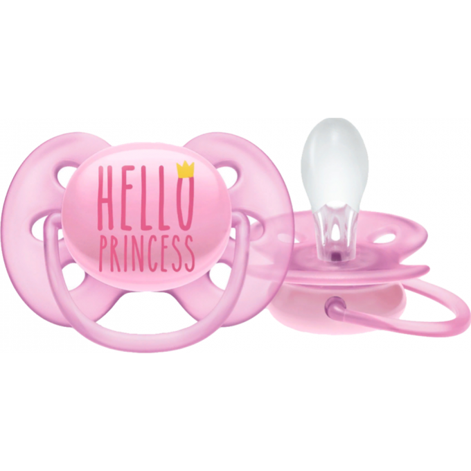 Пустышка PHILIPS AVENT ULTRA SOFT , Hello princess, 6-18 мес, 1 шт, для девочек SCF529/01