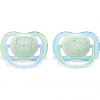 Пустышка PHILIPS AVENT ULTRA AIR NIGHT ночная с футляром для стерилизации с 0 до 6 месяцев 2шт SCF376/11