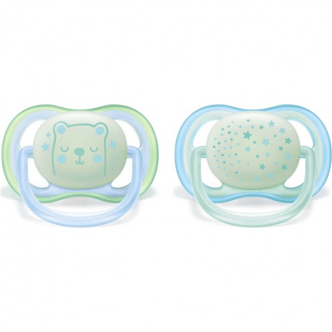 Пустышка PHILIPS AVENT ULTRA AIR NIGHT ночная с футляром для стерилизации с 0 до 6 месяцев 2шт SCF376/11